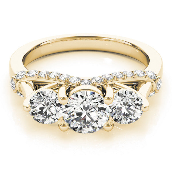 Yellow gold Three-Stone Round Diamond Pave Band with Prong Setting 1