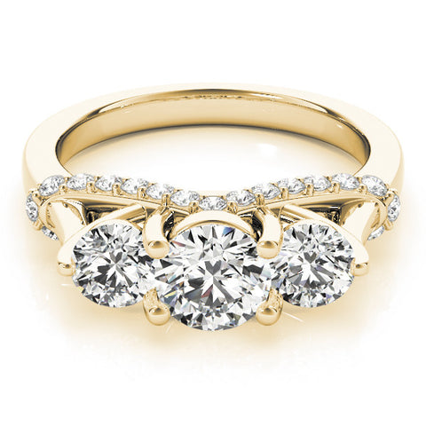Yellow gold Three-Stone Round Diamond Pave Band with Prong Setting 1