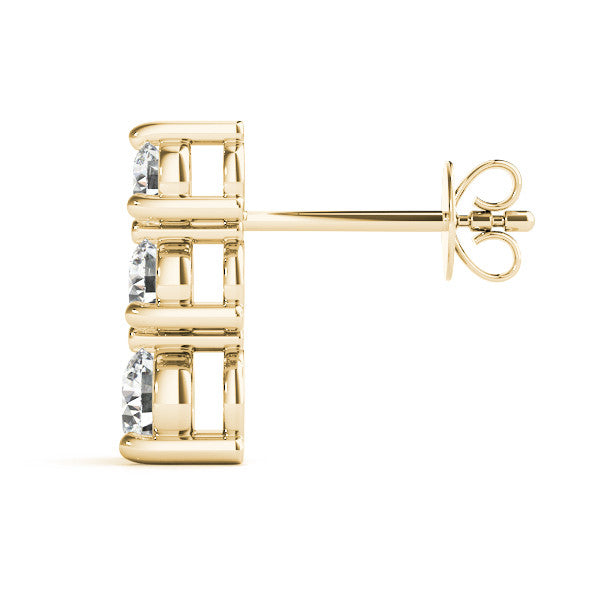 Yellow gold Three-Stone Round Diamond Prong-Set Drop Earrings 3