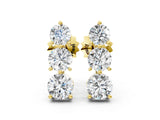 Yellow gold Three-Stone Round Diamond Prong-Set Drop Earrings_10