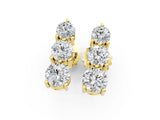 Yellow gold Three-Stone Round Diamond Prong-Set Drop Earrings_11