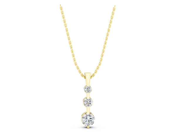 Yellow gold Three-Stone Round Diamond Prong-Set Pendant