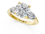 Yellow gold Three-Stone Round Diamond Ring with Pear Side Stones in Four-Prong Setting_64