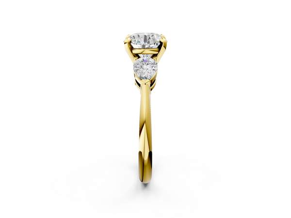 Yellow Gold Round Three Stone Engagement Ring Setting with Large Pear Side Stones