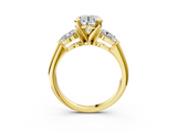Yellow gold Three-Stone Round Diamond Ring with Pear Side Stones in Four-Prong Setting_66