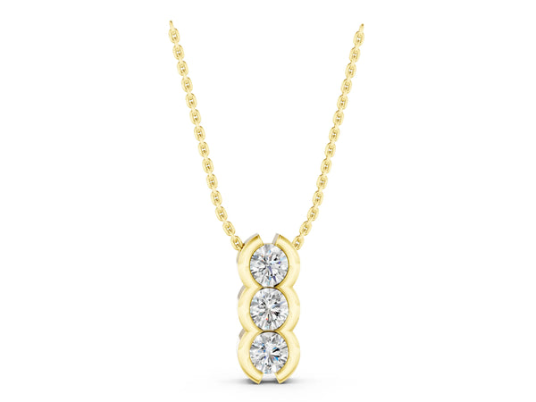 Yellow gold Three Stone Round Diamond Shared Prong Pendant