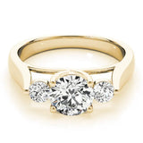 Yellow gold Three-Stone Round Diamond Solitaire with Tapered Band and Four-Prong Setting 1