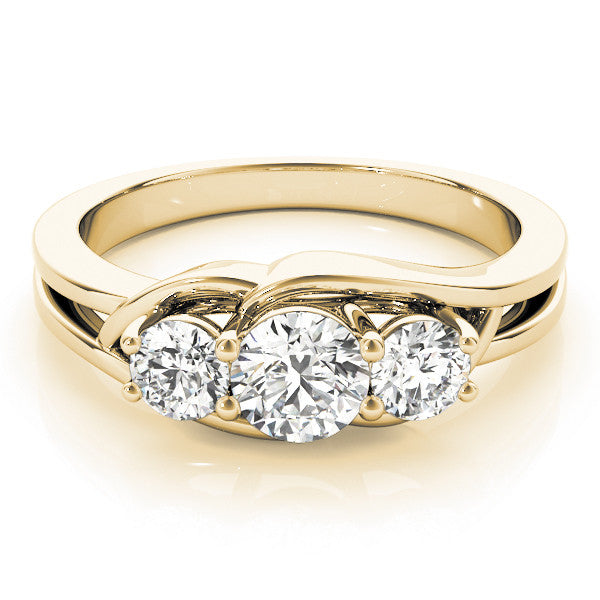 Yellow gold Three-Stone Round Diamond Split Shank Prong Setting Ring 1