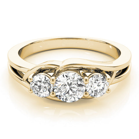 Yellow gold Three-Stone Round Diamond Split Shank Prong Setting Ring 1