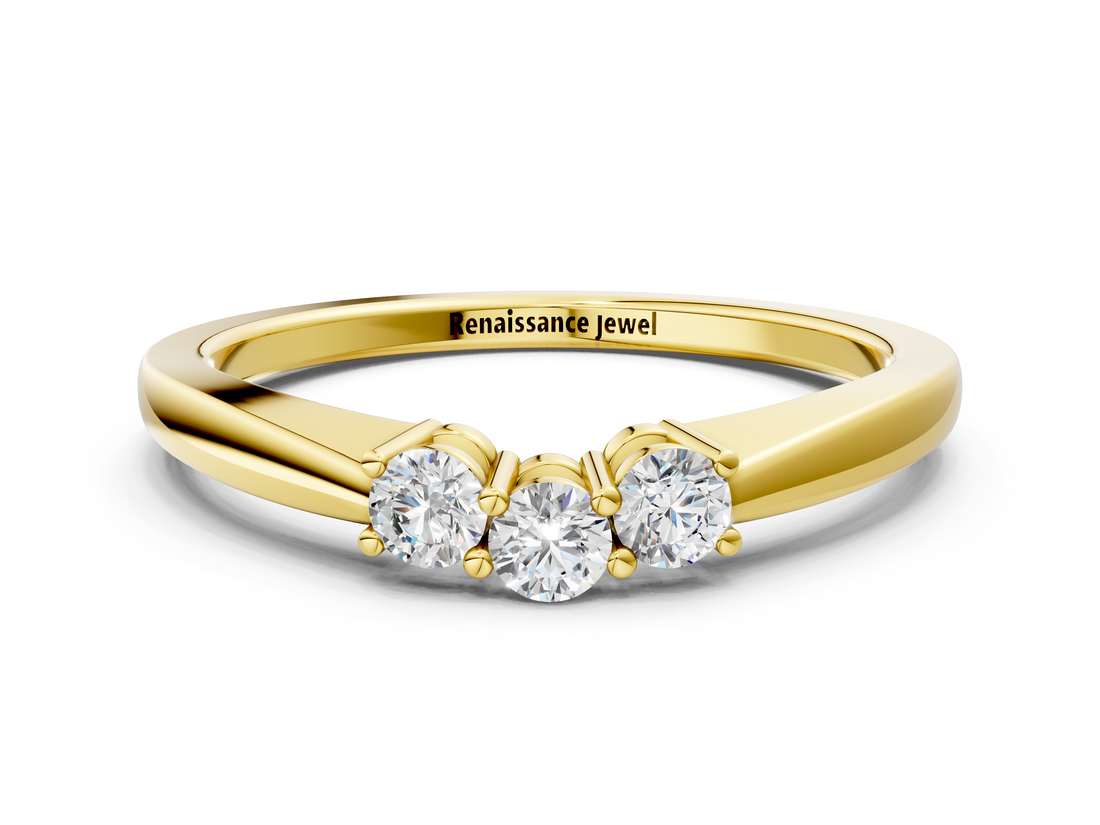 Yellow gold Three-Stone Round Diamond Tension Set Solitaire Band with Prong Setting_4