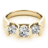 Yellow gold Three-Stone Round Diamond Trellis Engagement Ring with Channel-Set Band 1