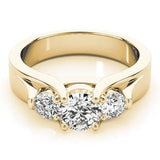 Yellow gold Three-Stone Round Diamond Trellis Engagement Ring with Split Shank Band 1