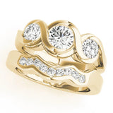 Yellow gold Three-Stone Round Diamond Wave Band with Bezel Setting 1