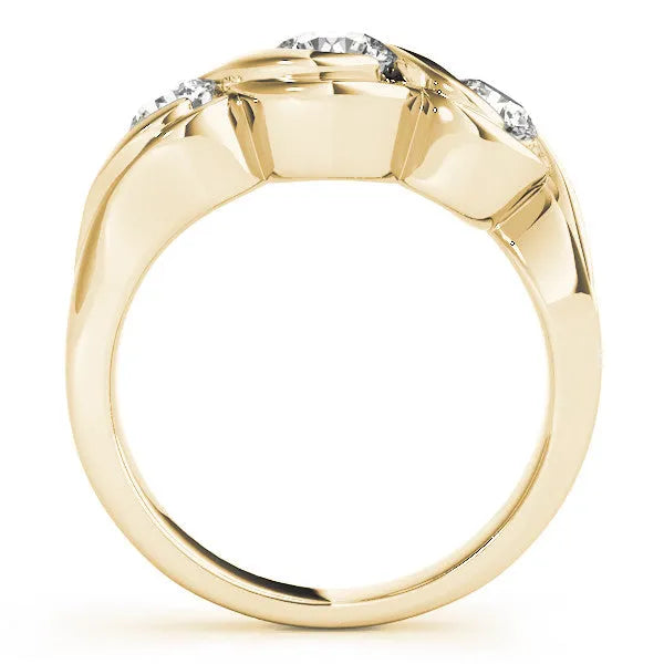 Yellow gold Three-Stone Round Diamond Wave Band with Bezel Setting