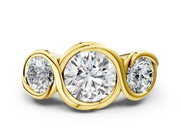 Yellow gold Three-Stone Round Diamond Wave Band with Bezel Setting