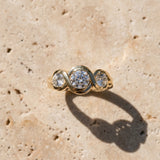 Yellow gold Three-Stone Round Diamond Wave Band with Bezel Setting_15