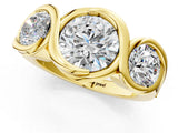 Yellow gold Three-Stone Round Diamond Wave Band with Bezel Setting_15