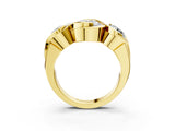 Yellow gold Three-Stone Round Diamond Wave Band with Bezel Setting_17