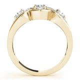 Yellow gold Three-Stone Round Diamond Wave Pave Band with Prong Setting 2