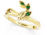 Yellow gold Three-Stone Round Emerald Leaf Bypass Ring with Bezel Setting_7