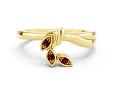 Yellow gold Three-Stone Round Garnet Leaf Bypass Ring with Bezel Setting_6