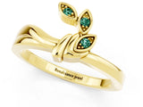 Yellow gold Three-Stone Round Green Sapphire Leaf Bypass Ring with Bezel Setting_7