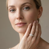 Yellow gold Three-Stone Round Halo Diamond Ring with Pavé Band and Prong Setting_13