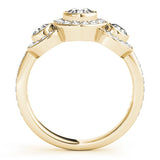 Yellow gold Three-Stone Round Halo Pavé Diamond Ring 2