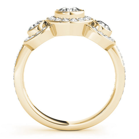 Yellow gold Three-Stone Round Halo Pavé Diamond Ring 2