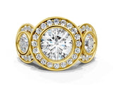 Yellow gold Three-Stone Round Halo Pavé Diamond Ring_3