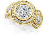 Yellow gold Three-Stone Round Halo Pavé Diamond Ring_4