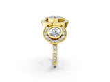 Yellow gold Three-Stone Round Halo Pavé Diamond Ring_5
