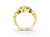 Yellow gold Three-Stone Round Halo Pavé Diamond Ring_6