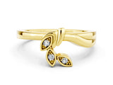 Yellow gold Three-Stone Round Moissanite Leaf Bypass Ring with Bezel Setting_11