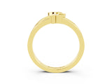 Yellow gold Three-Stone Round Moissanite Leaf Bypass Ring with Bezel Setting_14