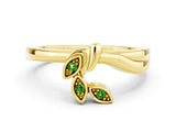 Yellow gold Three-Stone Round Peridot Leaf Bypass Ring with Bezel Setting_6