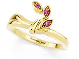 Yellow gold Three-Stone Round Pink Sapphire Leaf Bypass Ring with Bezel Setting_19