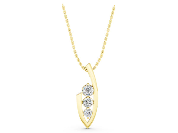 Yellow gold Three-Stone Round Prong-Set Pendant