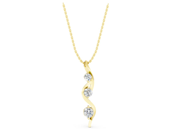 Yellow gold Three-Stone Round Prong-Set Swirl Pendant