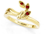 Yellow gold Three-Stone Round Ruby Leaf Bypass Ring with Bezel Setting_7