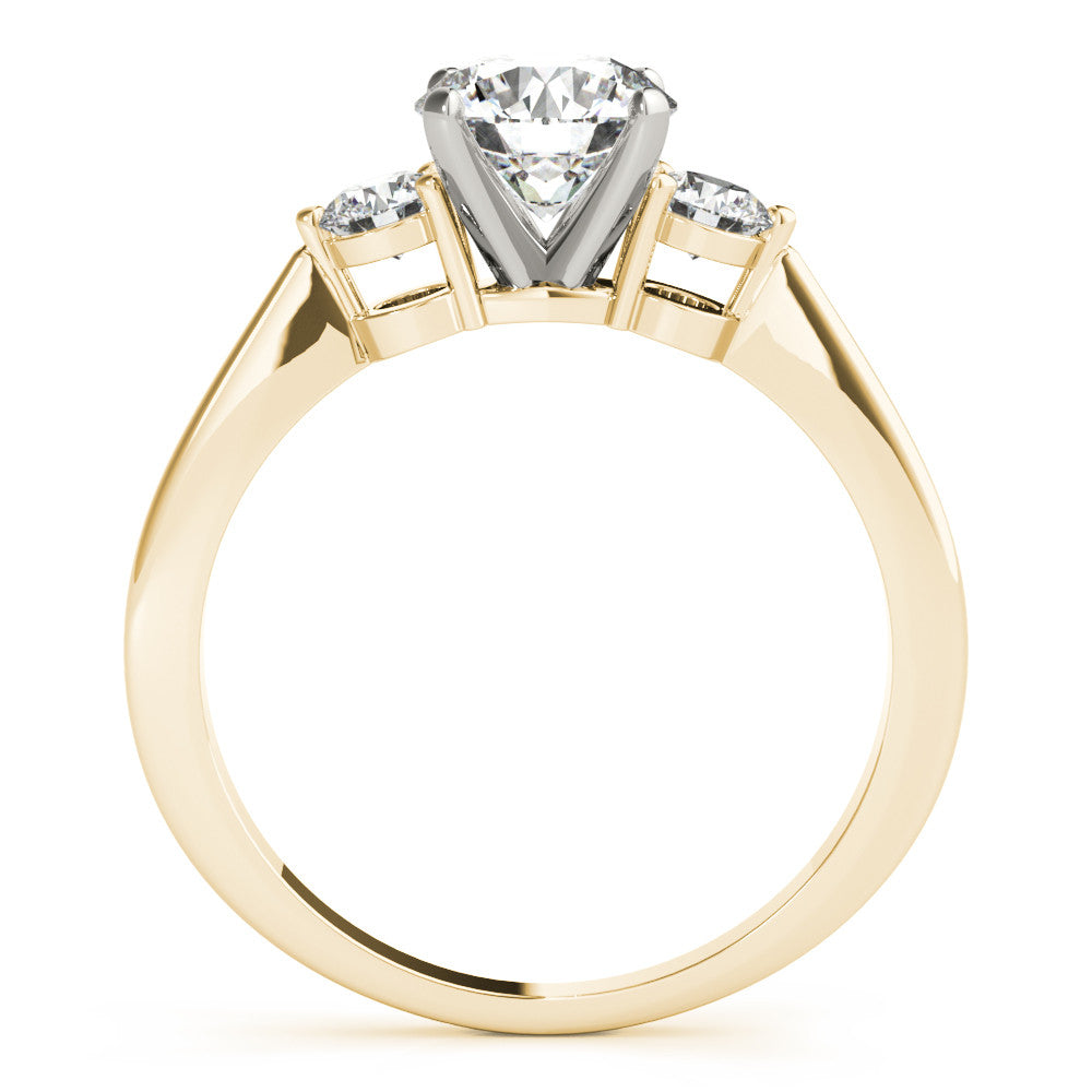 Yellow gold Three-Stone Round Solitaire Ring with Tapered Band and Four-Prong Setting 1