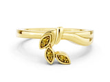 Yellow gold Three-Stone Round Yellow Sapphire Leaf Bypass Ring with Bezel Setting_18