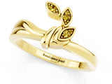 Yellow gold Three-Stone Round Yellow Sapphire Leaf Bypass Ring with Bezel Setting_19