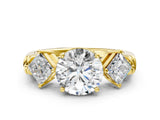 Yellow gold Three-Stone Round and Princess Cut Diamond Ring with Channel Band and Four-Prong Setting_24