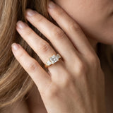 Yellow gold Three-Stone Round and Princess Cut Diamond Ring with Channel Band and Four-Prong Setting_32