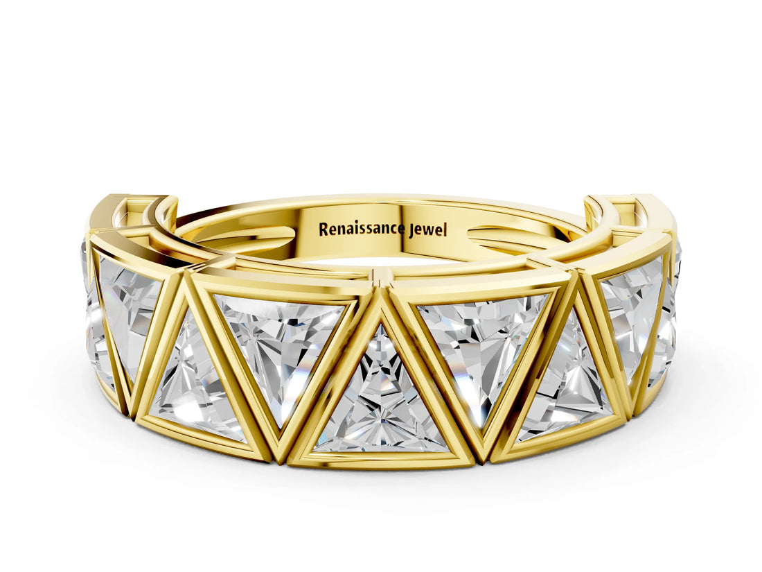 Yellow gold Triangle Diamond Geometric Mens Band