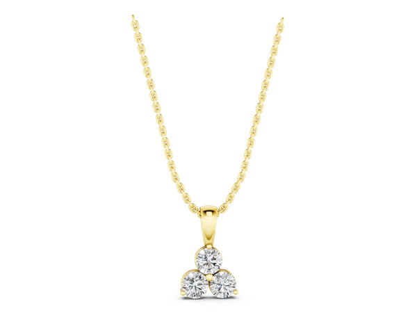 Yellow gold Triangular Cluster Round Diamond Prong Pendant