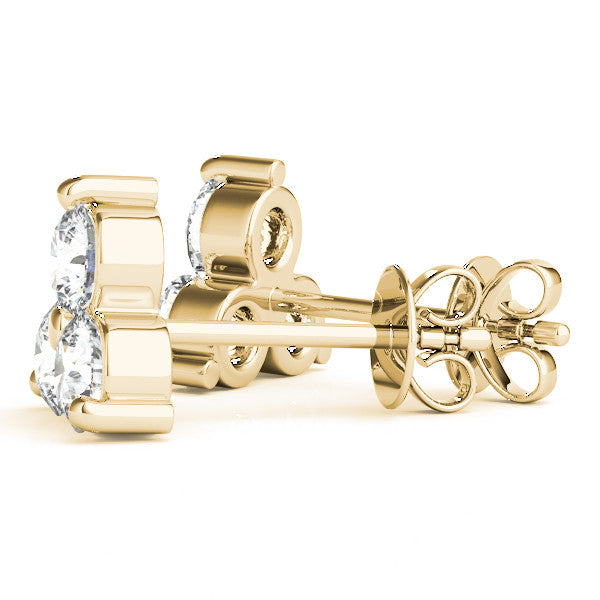 Yellow gold Triangular Cluster Round Diamond Stud Earrings with Prong Setting 1