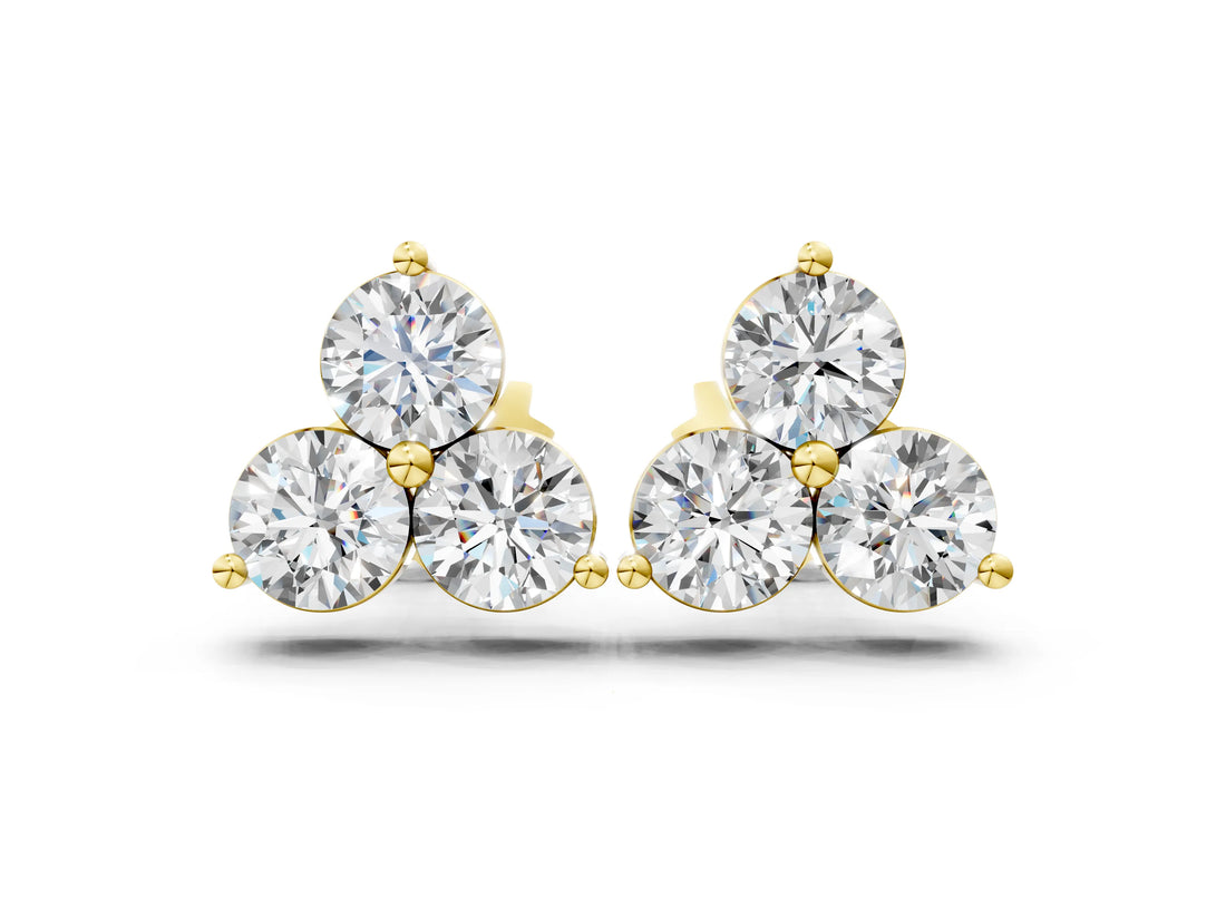Yellow gold Triangular Cluster Round Diamond Stud Earrings with Prong Setting_22