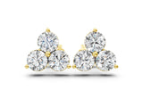 Yellow gold Triangular Cluster Round Diamond Stud Earrings with Prong Setting_22